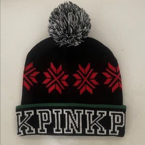 Victoria’s Secret PINK Black Pom Pom One Size Beanie